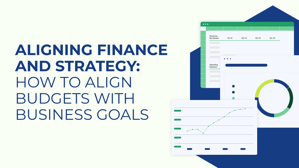 Cover reading Aligning Finance and Strategy: How to Align Budgets With Business Goals, beside spreadsheet and chart screens
