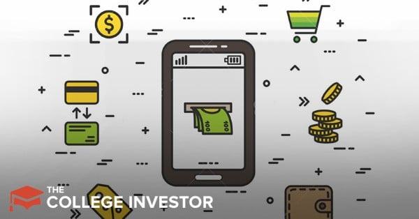 The College Investor graphic: a phone dispensing cash, surrounded by icons for cards, coins, a wallet and a cart