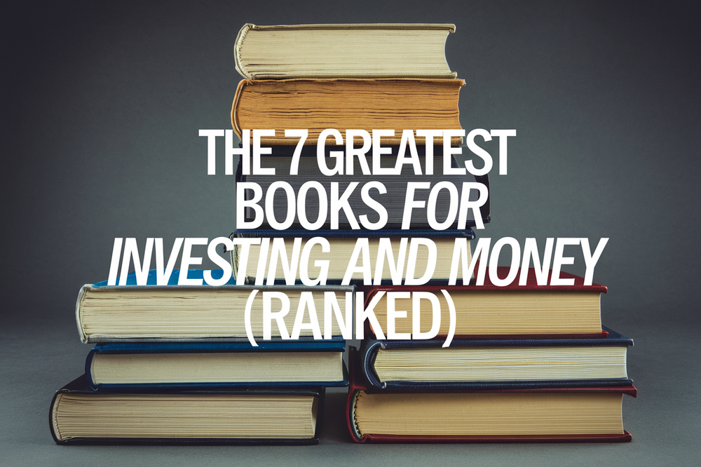Stacks of hardcover books under the headline The 7 Greatest Books for Investing and Money (Ranked)
