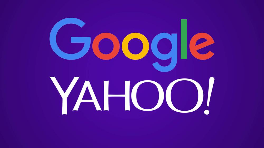 Google and Yahoo logos on a purple background