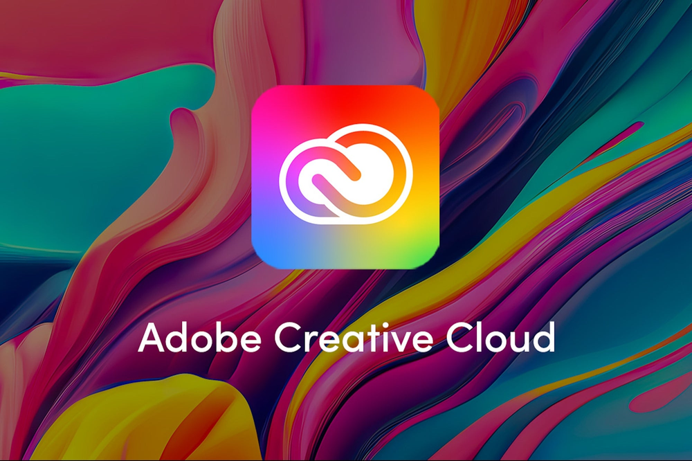 Adobe Creative Cloud logo on a swirling multicolor background