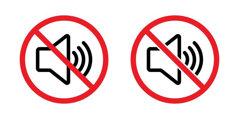Two red prohibition signs crossing out a loudspeaker icon, meaning no noise