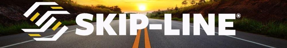 Skip-Line logo over an open road at sunset